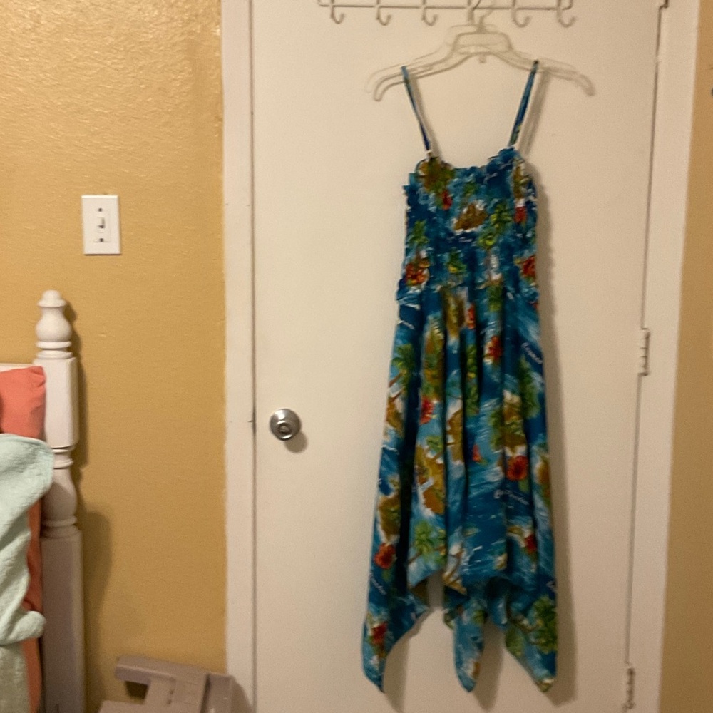 Floral Blue Dress with Spaghetti Straps